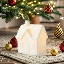 Christmas Decorations Indoor Lighted Ceramic Houses Decor LED Small White Desktop Christmas Village Houses Ornaments Xmas Figurine Decoration for Winter Table Decoration Indoor Christmas Gifts