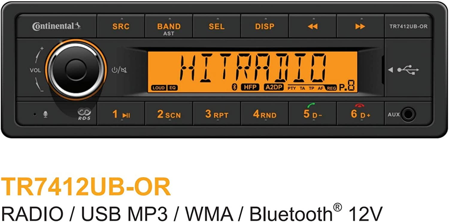 Continental TR7411U-ORK 12 V Stereo with AM, FM, BT, USB - Harness