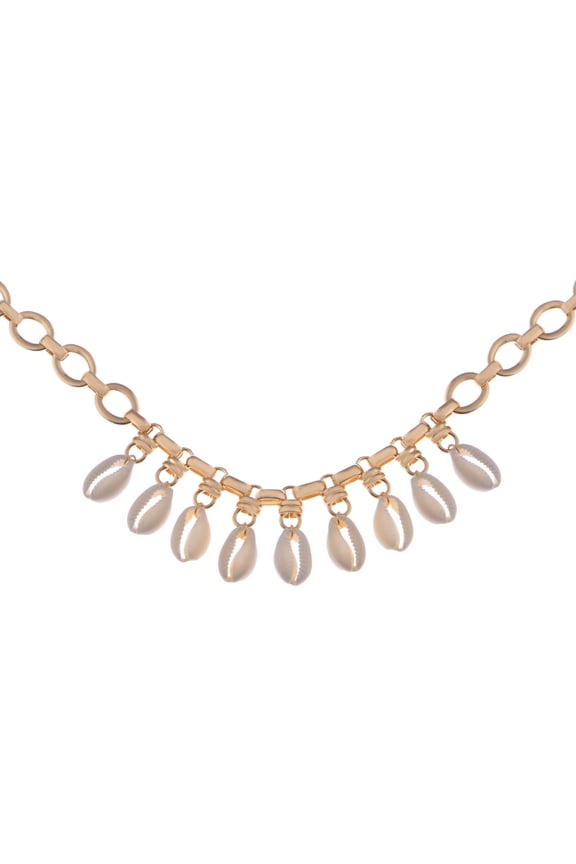 Women's Gold Toned Chunky Chain Dangling White Shells Fashion Choker Beach Necklace