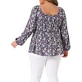 thumbnail image 4 of DARING DIVA Women's Plus Sweetheart Neck Long Sleeve Floral Blouse 4X Purple, 4 of 6