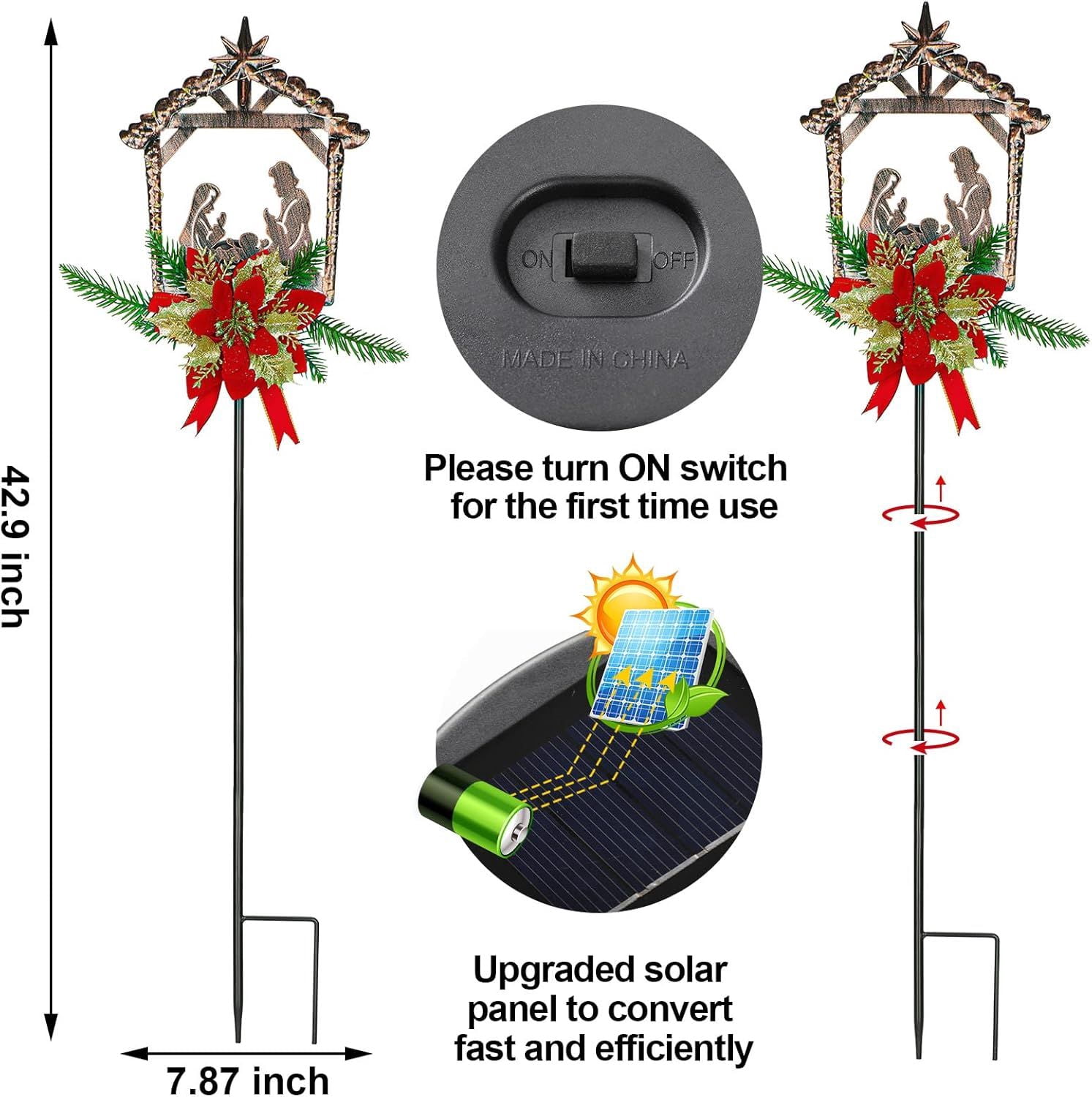 2 Pcs Nativity Scene Outdoor Yard Stakes Metal Christmas Light Decorations LED Christmas Decorations Nativity Scene Outdoor Solar Outdoor Lighted Nativity Scene for Pathway Garden Lawn (Classic)