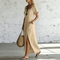 thumbnail image 5 of LIaqionyy Womens Cotton Linen Maxi Dress Short Sleeve Square Neck Casual Summer Dresses Vacation Sundresses with Pocket, 5 of 6