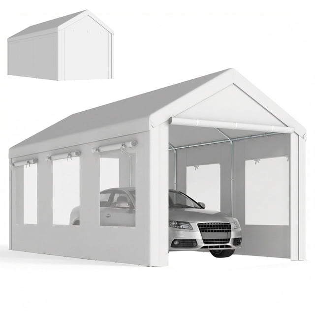 Outsunny Abri d'Auto Robuste 10 Pieds x 20 Pieds, Garage Portable à Hauteur Réglable