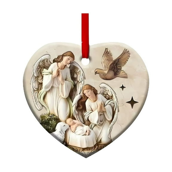 The Birth of Jesus Christmas Ornament Blessing Nativity Scene Ornament, Christian Hanging Decoration for Xmas Tree Car Rearview Mirror