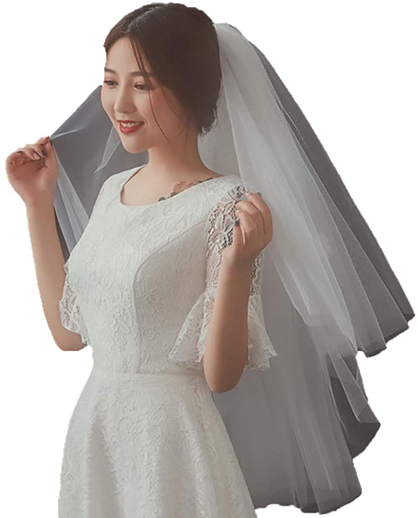 Voile De Mariée à 2 Niveaux - Ivoire - Longueur épaules (30cm+40cm) - Avec Pince - Tulle Doux - 11