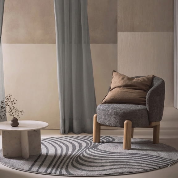 Neu Looms Hand Tufted Wool Silk Round Area Rug, Organic Abstract Pattern, Gray Charcoal, 4 Ft
