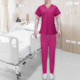 thumbnail image 1 of Uniformes de enfermería para mujer, conjunto exfoliante, ropa de trabajo de enfermera, pantalones superiores de enfermera, ropa de trabajo para SPA , Rosa claro rosa XL, 1 of 10