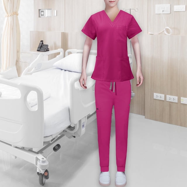 Uniformes de enfermería para mujer, conjunto exfoliante, ropa de trabajo de enfermera, pantalones superiores de enfermera, ropa de trabajo para SPA , Rosa claro rosa XL