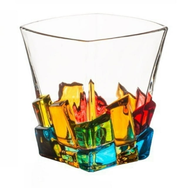 Hand Painted Striped Glass Crafted Water Drinking Cup for Kitchen and Living Room Use