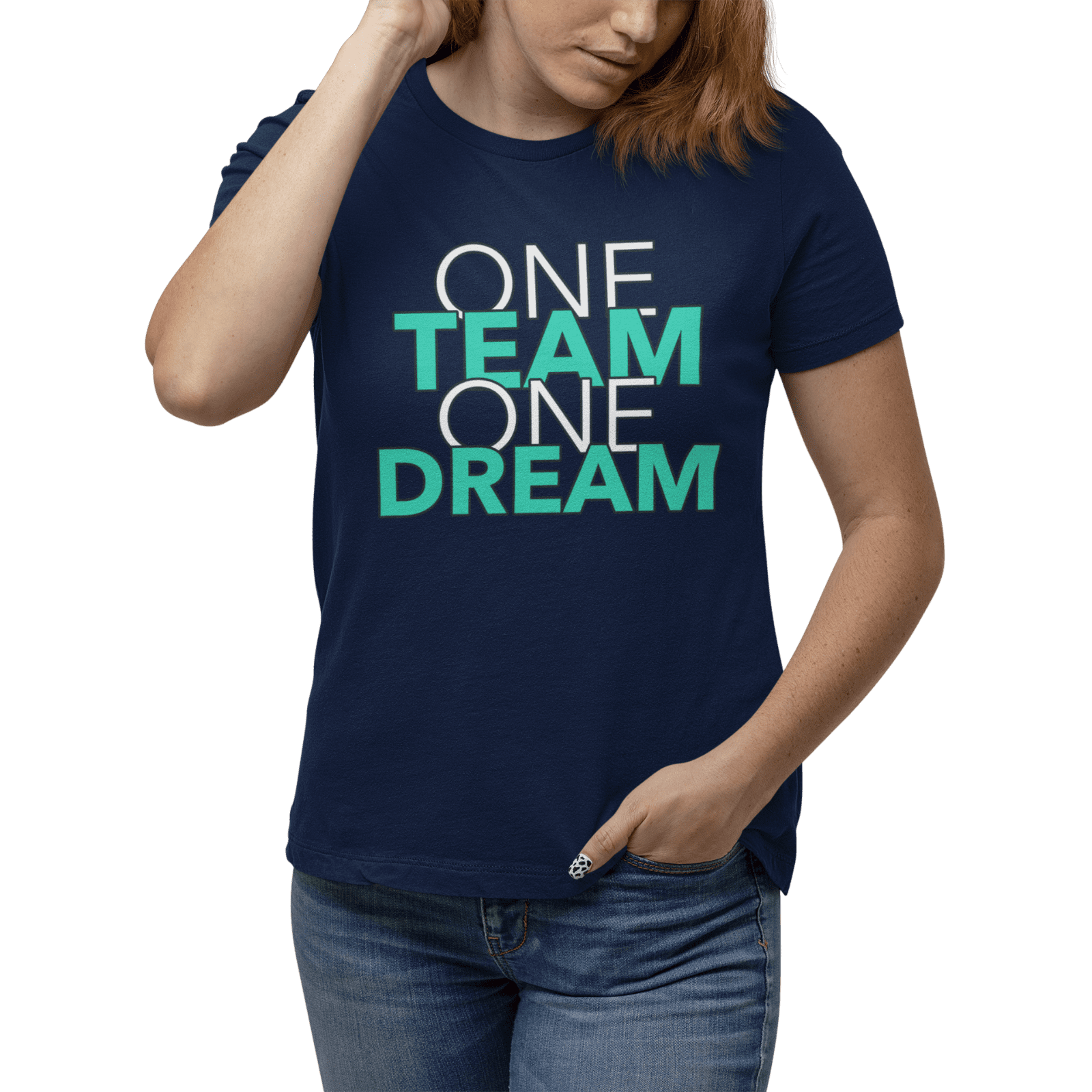 kiMaran Design T Shirt ONE TEAM ONE DREAM Team Quotes Unisex Short Sleeve Tee Navy M
