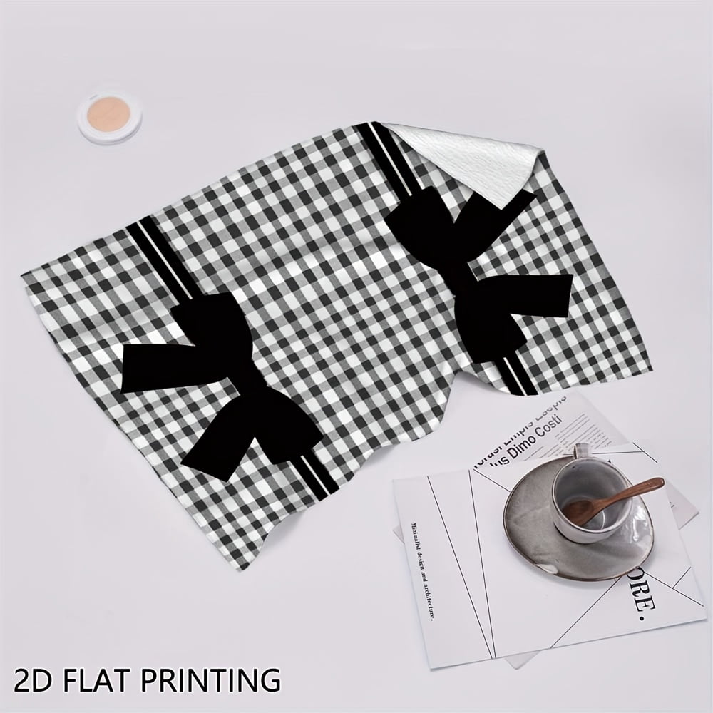 Black And White Checkered Bow Tie Pattern Kitchen Towels, 16"x24"Comfortable Soft Microfiber Material Dish Cloths, Suitable For Kitchen Decor, Cleaning, Holiday Party Decoration Mother's Day Gift
