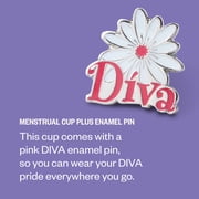 DIVA Cup & Pin - Medical Grade Silicone Cup for Period Care - Reusable Menstrual Cup - Up to 12 Hours of Continuous Wear - Model 1 (For Medium to Heavy Flow) - With Enamel Pin