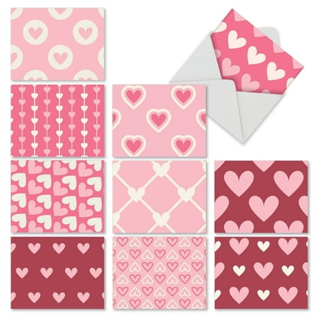 M2058 HEARTFELT' 10 Assorted Thank You Notecards Feature Hearts in Differing Patterns with Envelopes by The Best Card Company