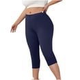 thumbnail image 6 of High-Waisted Tummy Control Capri Leggings for Women, Plus Size Stretchy Slim Fit Pants - Soft Cotton Blend Daily Wear Navy XXXL, 6 of 8