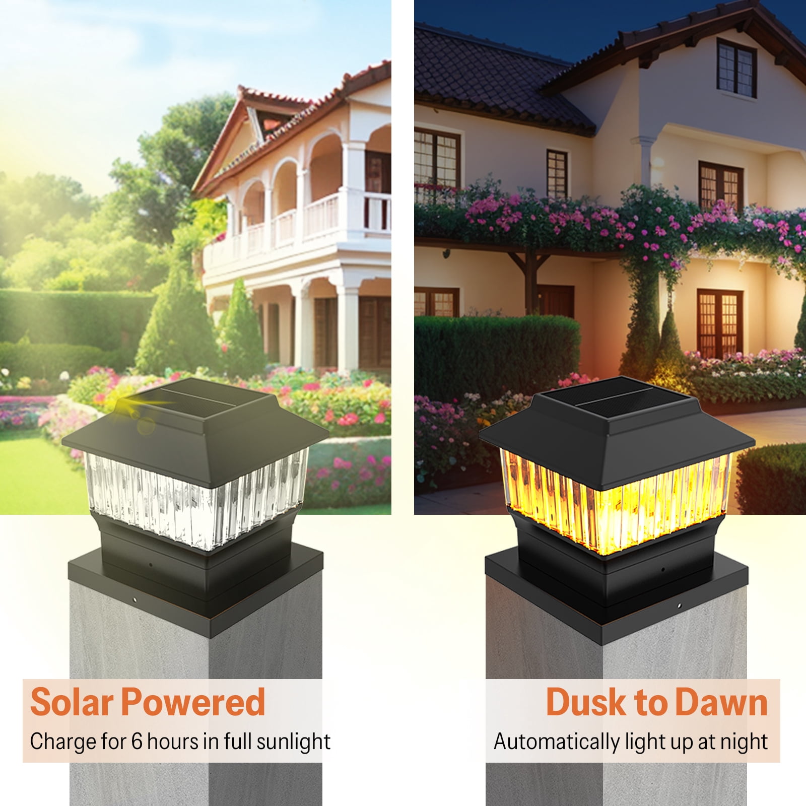 Involux LED Solar Powered Post Light Outdoor, Single Modern Deck Fence Cap Light for 4x4 6x6 Posts Waterproof 50 Lumen 3 Modes 1 Pack Black Mailbox Address Sign Post Light IL0111-08