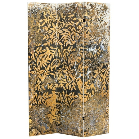 Oriental Furniture 6 ft. Tall Flowering Gold Canvas Room Divider - 3 Panel