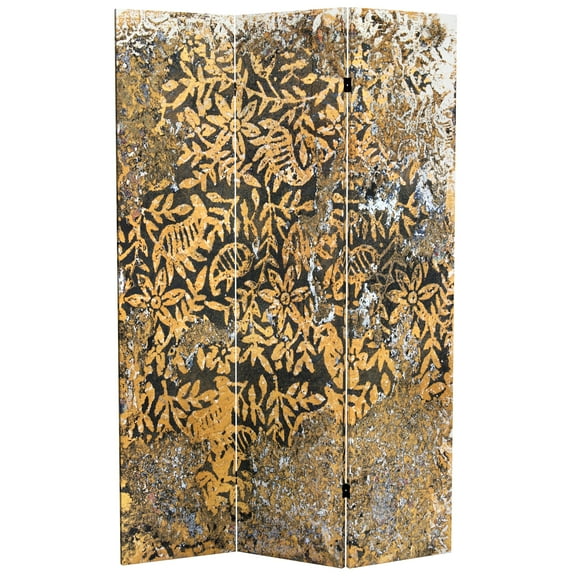 Oriental Furniture 6 ft. Tall Flowering Gold Canvas Room Divider - 3 Panel