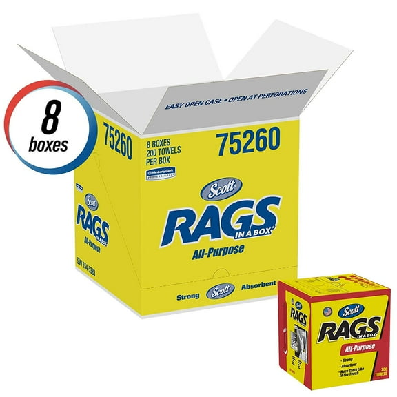 Kimberly-Clark Scott 75260 Rags in a Box, White 200 Towels