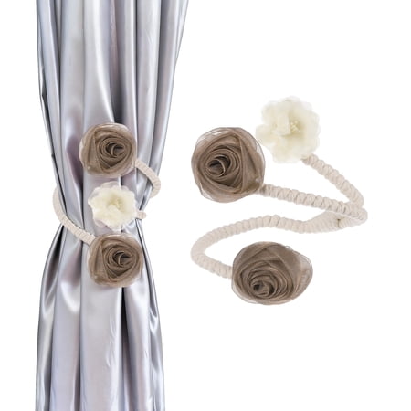 Uxcell Curtain Holdbacks 2Pcs Artificial Flower Curtains Holder Twist Tiebacks Window Drapery Bohemia Decorative Rope for Living Room Bedrooms Homes Offices Dark Brown