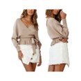 thumbnail image 3 of Txlixc Prendas de Punto de Estilo Suelto para Mujer, Jersey de Dobladillo con Volantes de Manga Larga con Cuello en V Profundo de Color Sólido Txlixc Moda, 3 of 7