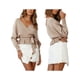 thumbnail image 3 of Txlixc Prendas de Punto de Estilo Suelto para Mujer, Jersey de Dobladillo con Volantes de Manga Larga con Cuello en V Profundo de Color Sólido Txlixc Moda, 3 of 7