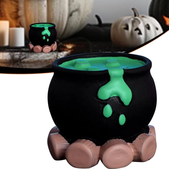 1PCS Halloween Green Potion Pot Resin Statue,Cute Halloween Tiny Statue Ornament For Garden Terrarium DIY Halloween Decor