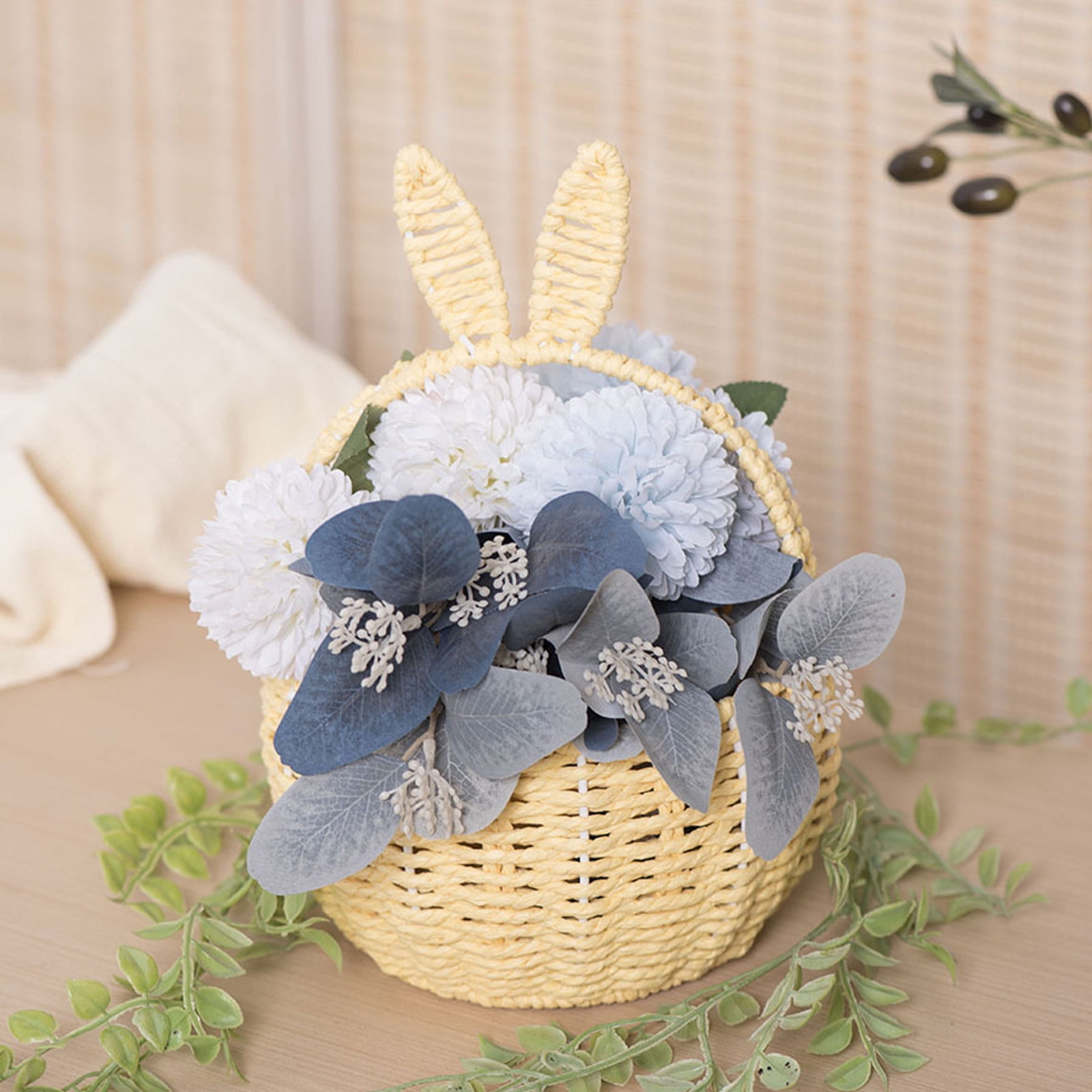 3 Packs Easter Bunny Basket with Long Ears Woven Storage Tote Bag for Easter Eggs Decorations Kids Gift Organizer Home Party Basket 26x20x16cm
