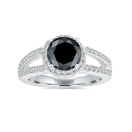 - 2ct Halo Split Shank Treated Black Diamond Ring 14K White Gold