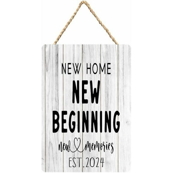 Rustic Wooden Sign Decor - New Home New Beginning New Memories - Wood Plaque Home & Office Inspirational Gifts Hanging Wall Signs 6x12 IN