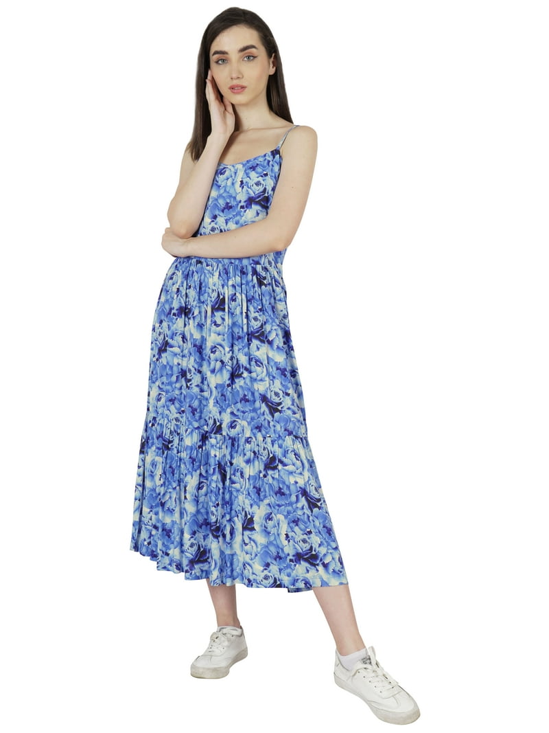 white christmas dresses Green and Grey Printed Rayon Knee-Length Dress