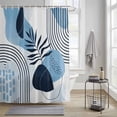 thumbnail image 3 of Blue Boho Shower Curtain, Medieval Leaves Geometric Lines Abstract Waterproof Shower Curtain Set with 12 Hooks Lightweight Bath Curtains Fabric Bathroom Decor 60x72 Inches, 3 of 9