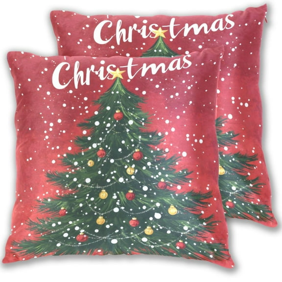 Merry Christmas From The Christmas Tree Throw Pillow Covers 16x16 Inch 2 Packs Decorative Square for Living Room Couch Bed Sofa