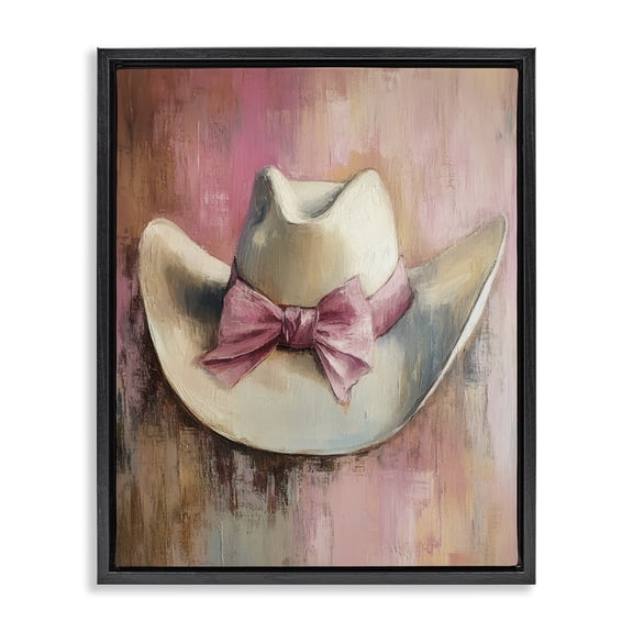 Stupell Industries Glam Cowgirl Hat with Bow over Pink Black Floating Frame Canvas Art, 17 x 21, by Petals Prints Design