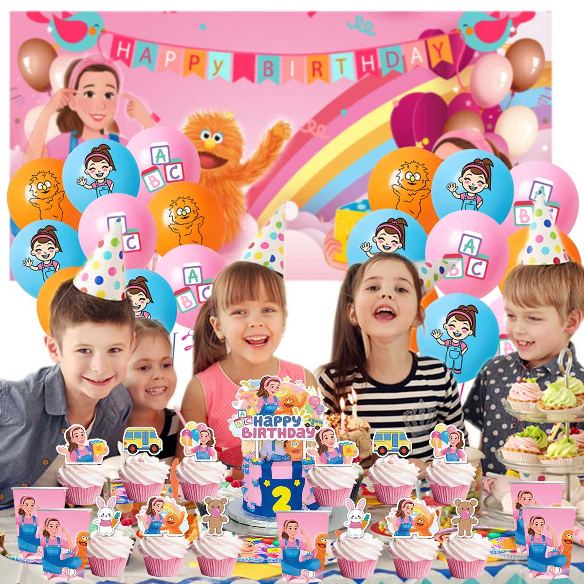 Ms Rachel Party Supplies Latex Balloons Decor Banner Backdrop Kit Birthday Decorations