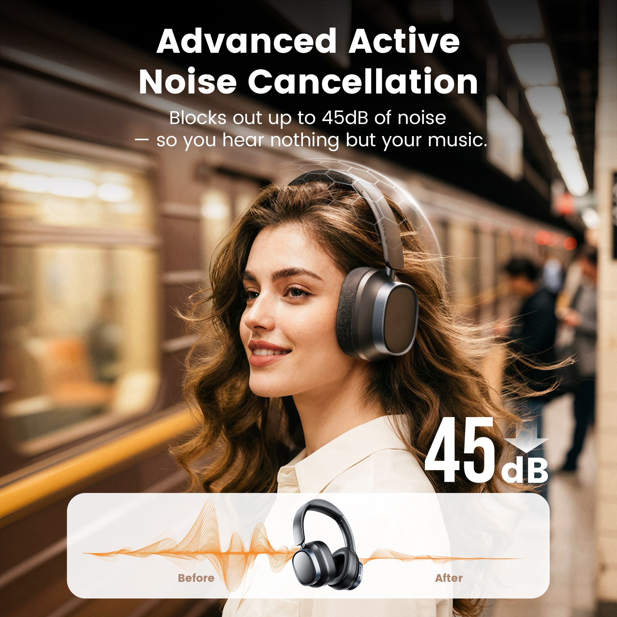 Trigiz Wireless ANC Over-Ear Headphones, 78H Battery, Black photo 6