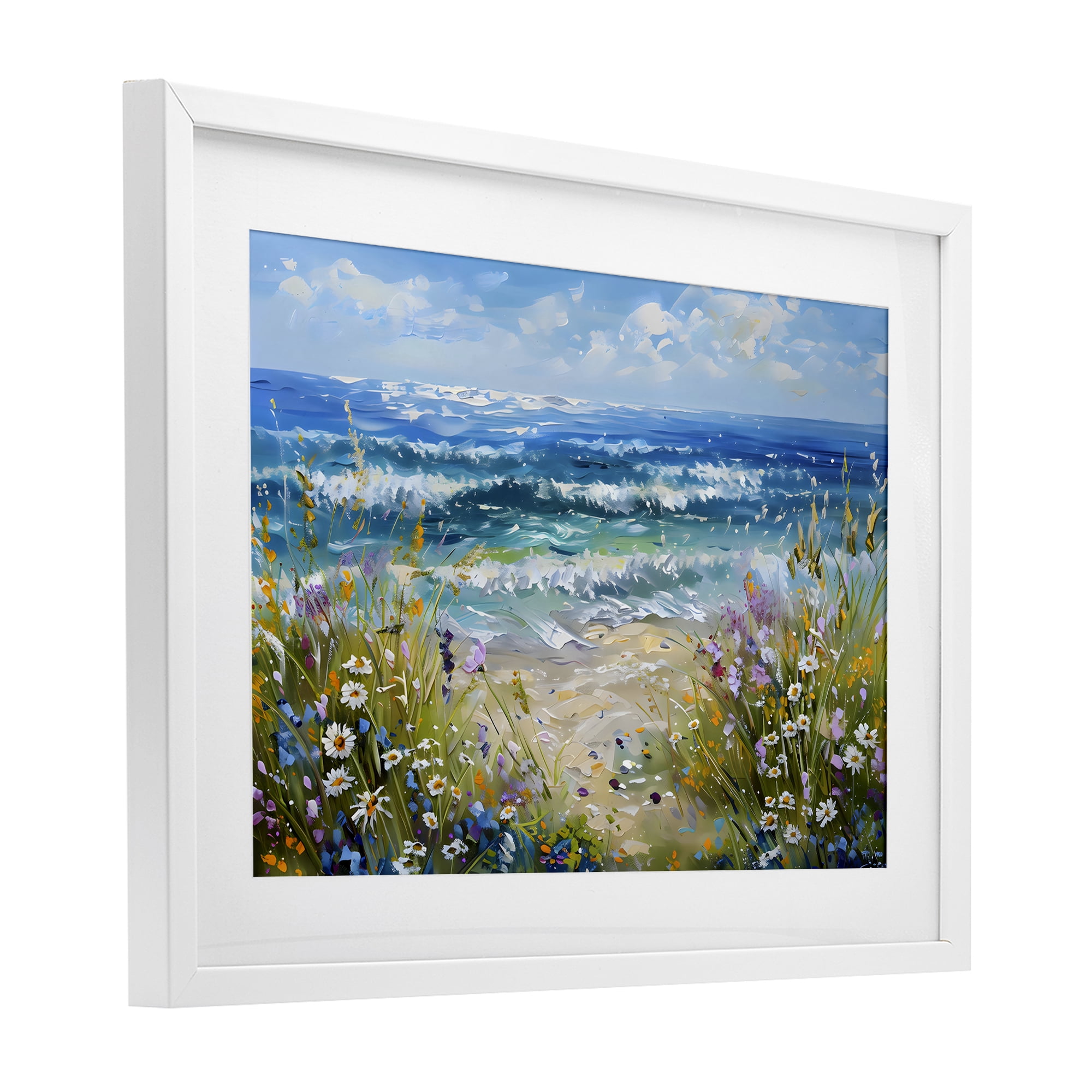 Stupell Industries Floral Beach Meadow by Ocean White Framed Print Under Glass, design by Creative Studio