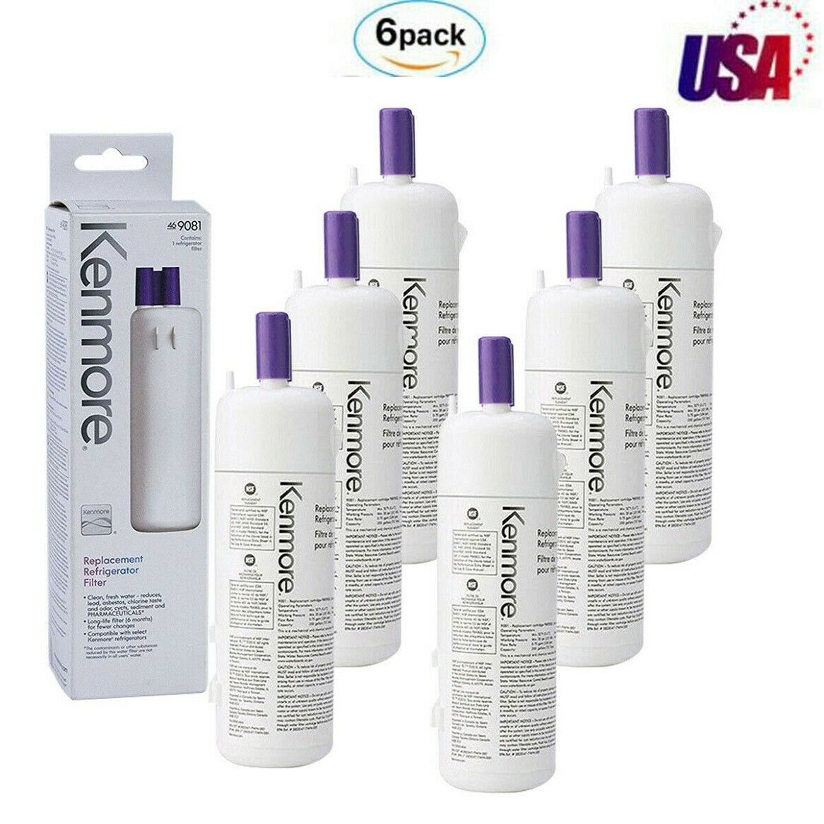 6 Pack Kenmore 9081 Replacement Refrigerator Water Filter 469081 46