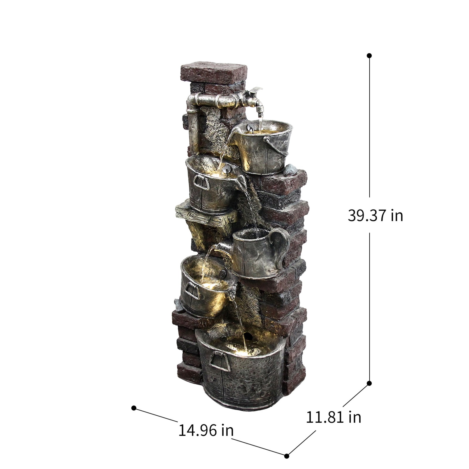 5-Tiered Water Fountain Outdoor 39.37''H Faucet Indoor Waterfall Garden Fountains Farmhouse Water Feature for Backyard Patio Lawn Home Decor with LED Lights