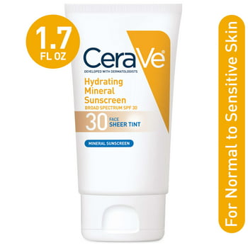 CeraVe Hydrating Mineral Sunscreen, Sheer Tint Facial SPF 30, 1.7 fl oz.