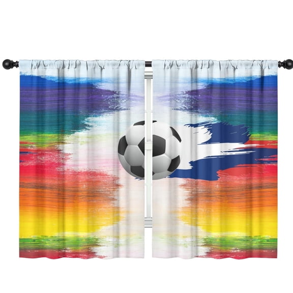 Funny Window Curtains for Kids Room - 42Wx63H Inch 2 Panels, Rod Pocket Colorful Football Patterns for Boys Bedroom Decor Preschool Classroom Curtains Playroom Living Room Window Drapes