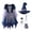 F23-Blue, variant on Swanpen Children's Halloween Witch Outfits for Girls Fashion Holiday Party Dress Hat Bag Stick Four Piece Outfit Set for Kids 6-7 Years