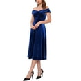 thumbnail image 4 of INSPIRE CHIC Women's Velvet Dress Off the Shoulder Vintage Cocktail Evening A-Line Dresses L Royal Blue, 4 of 6