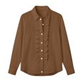 thumbnail image 7 of ClodeEU Women's Collared Ruched Front Button Down Shirt,Long Sleeve Casual Office Blouse Brown,Women's Plus S, 7 of 7