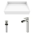 thumbnail image 2 of VIGO Matte Stone Starr Composite Rectangular Vessel Bathroom Sink in White with Amada Faucet and Drain in Brushed Nickel, 2 of 10