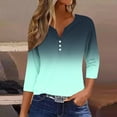 thumbnail image 3 of Fashion 3/4 Sleeve Summer Tops for Womens 2024 Plus Size Casual Printing T-shirt Buttons Blouse V-Neck Casual Tops, 3 of 6