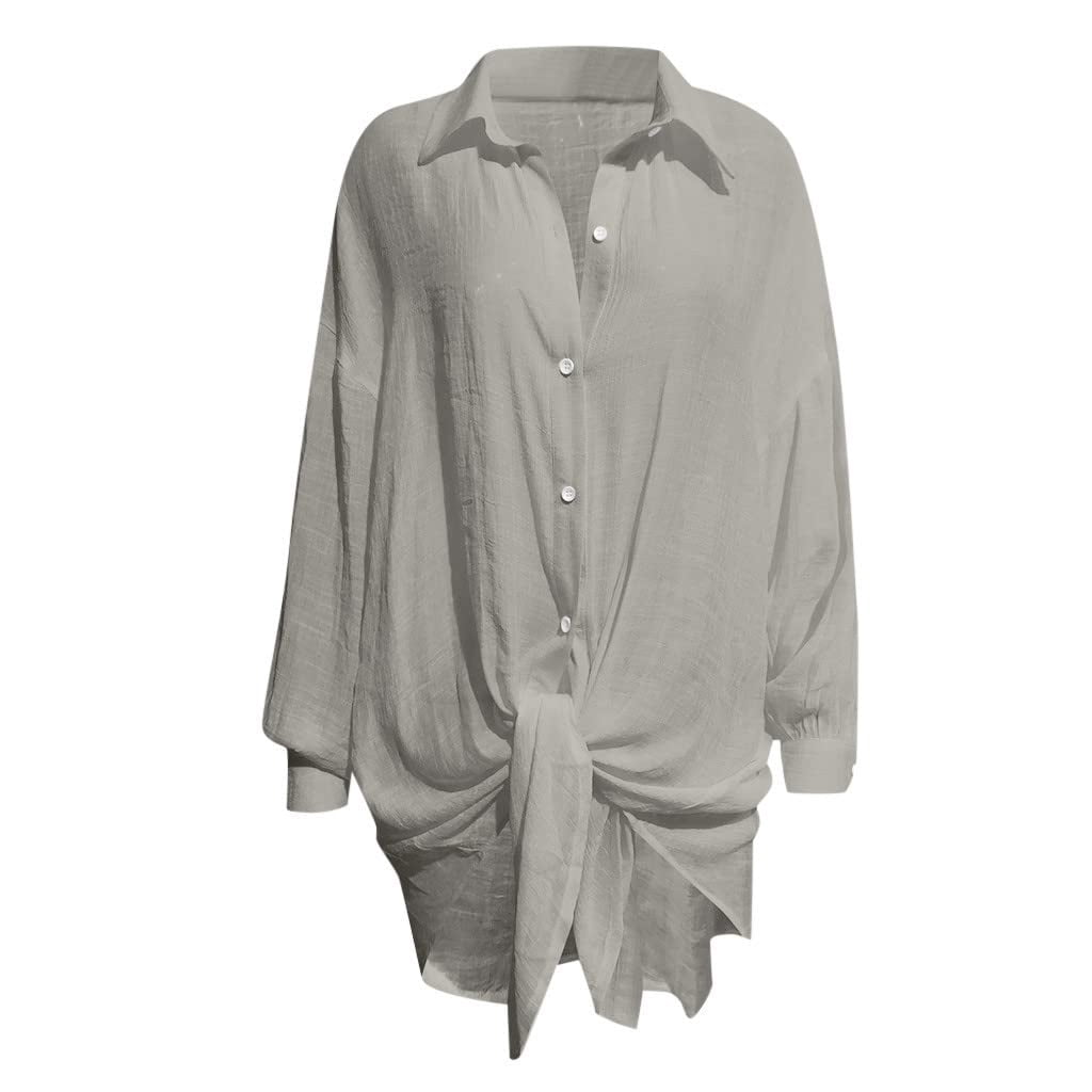 Linen Shirts for Women Summer Long Sleeve Button Down Blouses Lightweight Gauze Loose Casual Fashion Clothes