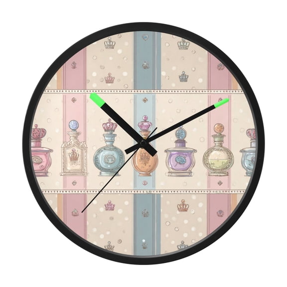 Indoor 12' Voice-Activated Luminous Decoration Wall Clock With LED Night Light Cream Background with White Polka Dots