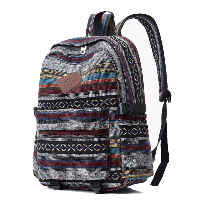 Tonnylam Mochila escolar a rayas de colores de moda Mochila de estilo étnico simple para hombres y mujeres jóvenes que viajan, van de compras e van a clase