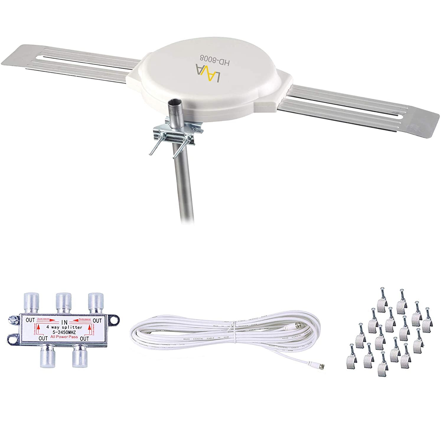 LAVA HD8008 Outdoor TV Antenna, Omnidirectional HDTV Antenna, 70 Miles