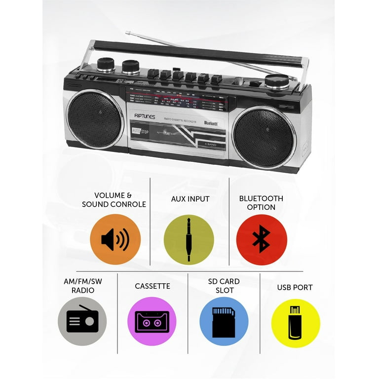 Portable Vintage Retro USB AM/FM/SW Multiband Radio Stereo Wireless  Bluetooth Boombox Mp3 Audio Cassette Tape Player Recorder